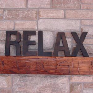 Wooden Letters RELAX Sign Rustic Farmhouse Industrial Shelf Decor Brown Black